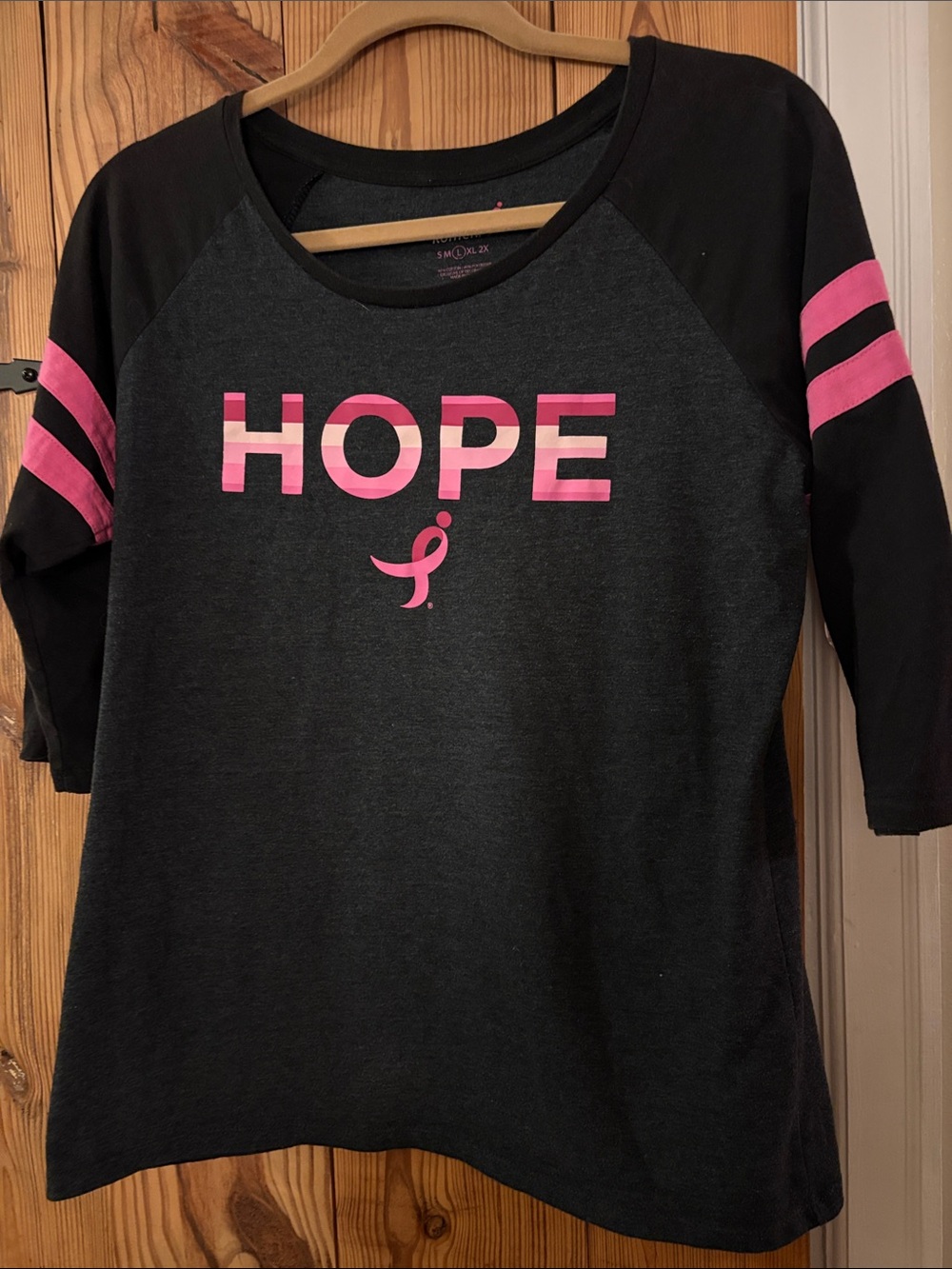 Susan Graver Black Raglan Top with Pink HOPE Graphic